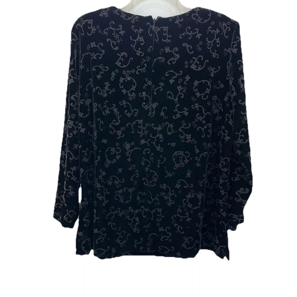 Vintage R&M Richards Black Velvet Evening Top Women’s XLP Silver Metallic Tunic - Picture 4 of 8